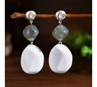1 Paio di Eleganti Orecchini a Perno Esagerati in Stile Boemo Oro & Argento con Pendente in Plastica Multicolore a Motivo, Stili Asimmetrici Geometrici a Onde d'Acqua, Marmo d'Inchiostro, Finta Pietra