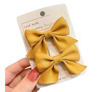 1 paio di fermagli per capelli 6 x 3 cm, in tessuto con fiocco francese, eleganti fermagli per capelli con fiocco, per feste, Natale, giallo