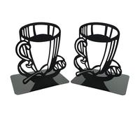 1 paio di fermalibri in metallo nero a forma di tazza da caffè, per mensole, stile retrò, antiscivolo, in ferro spesso, decorativo, per bambini, biblioteca, scuola, casa, ufficio
