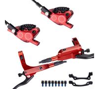 1 paio di freni a disco olio per bicicletta, set di freni a disco idraulici per mountain bike, con pinze a quattro pistoni e azionamento a pressione dell'olio, per tubi anteriori e posteriori (rosso)