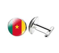 1 paio di gemelli a forma di bandiera del Camerun, gemelli per compleanno, anniversario, matrimonio, regalo aziendale, con scatola portagioie, Misura unica, Vetro, Nessuna pietra preziosa
