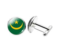 1 paio di gemelli a forma di bandiera della Mauritania, gemelli a forma di aeroplano, per compleanno, anniversario, matrimonio, regalo aziendale, con scatola portagioie, Misura unica, Vetro, Nessuna