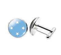 1 paio di gemelli a forma di bandiera della Micronesia, da uomo, per compleanno, anniversario, matrimonio, regalo aziendale, con scatola portagioie, Misura unica, Vetro, Nessuna pietra preziosa