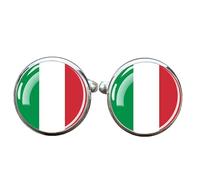 1 paio di gemelli a forma di bandiera italiana, da uomo, per compleanno, anniversario, matrimonio, regalo aziendale, con scatola portagioie, Misura unica, Vetro, Nessuna pietra preziosa