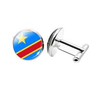 1 paio di gemelli da uomo a forma di bandiera della Repubblica Democratica del Congo, gemelli per compleanno, anniversario, matrimonio, regalo aziendale, con scatola portagioie, Misura unica, Vetro