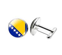 1 paio di gemelli da uomo con bandiera della Bosnia ed Erzegovina, gemelli a forma di aeroplano, per compleanno, anniversario, matrimonio, regalo aziendale, con scatola portagioie, Misura unica, Vetro