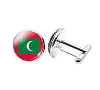 1 paio di gemelli da uomo con bandiera delle Maldive gemelli a forma di aeroplano, per compleanno, anniversario, matrimonio, regalo aziendale, con scatola portagioie, Misura unica, Vetro, Nessuna