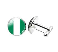1 paio di gemelli da uomo con bandiera nigeriana, gemelli per compleanno, anniversario, matrimonio, regalo aziendale, con scatola portagioie, Misura unica, Vetro, Nessuna pietra preziosa