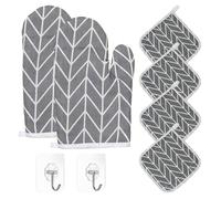 1 paio di guanti da forno con 4 presine, 2 ganci, guanti da cucina, guanti resistenti alle alte temperature, guanti da forno per cucinare, cuocere, grigliare (grigio)