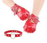 1 Paio Di Guanti In Pelle Pu E 1 Pezzo Di Colletto D'Amore, Accessori In Stile Punk, Accessori Per Abbigliamento Per Prestazioni, Accessori Alla Moda E Personalizzati.