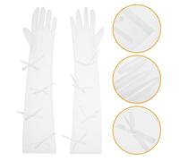 1 paio di guanti lunghi da donna con fiocco: maniche a braccio in tulle a rete