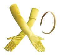 1 Paio Di Guanti Lunghi Gialli, 1 Fascia Per La Testa, Semplice Colore Solido, Accessori Per La Danza Da Performance, Guanti Di Moda Femminile, Decorazione Di Abbigliamento Per Feste.