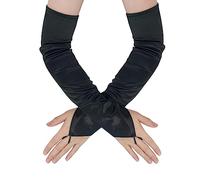 1 paio di guanti neri con gancio, in maglia elasticizzata, lunghi guanti vintage da donna, senza dita nere, adatti per matrimoni, serate, feste, spettacoli d'opera, Nero , 64
