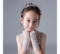 1 Paio di Guanti senza dita decorati con pizzo e strass per bambine come damigella d'onore, accessori per abito da sposa, per esibizioni e danze sul palco Tagli UnicaColore unico,stampa dappertuttoPol