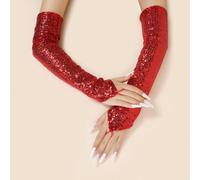 1 paio di guanti senza dita lunghi da donna con paillettes riflettenti, adatti per indossare in stage, feste e performance, adatti per l'inverno NataleTessuto