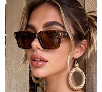 1 Paio di Occhiali da Donna con Stampa Leopardata Marrone Rettangolare alla Moda, Adatti per la Vita Quotidiana Estiva, Fotografia di Strada, Vacanze in Spiaggia Tropicale, Abbinamento per Uscite, Ver