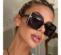 1 Paio di Occhiali da Sole Neri Quadrati Oversize da Donna, Occhiali da Sole alla Moda che Snelliscono il Viso, Adatti per Stile di Strada, Viaggi, Sport, Guida, Outfit per Vacanze, Spiaggia, Vacanze,