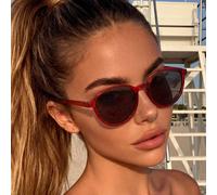 1 Paio di Occhiali da Sole Vintage alla Moda da Donna Rossi Ovali Semplici che Valorizzano il Viso, Occhiali da Sole Versatili Personalizzati con Montatura Completa, Adatti per Vacanze Viaggi Accessor
