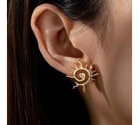 1 Paio di Orecchini a bottone per donne con design di spirali metalliche color oro a forma di esplosione solare e raggi di sole Tagli UnicaRame