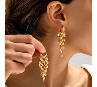 1 Paio di Orecchini a Cerchio Pendenti con Nappe Lunghe e Paillettes Dorate Stile Vintage Francese da Donna, Gioielli per Uso Quotidiano, Appuntamenti & Banchetti, Orecchini che Snelliscono il Viso Ra