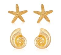 1 paio di orecchini a conchiglia, 1 paio di orecchini a stella marina, orecchini personalizzati, orecchini a conchiglia pendenti, orecchini a stella marina, orecchini d'oro da donna