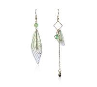 1 paio di orecchini a farfalla, asimmetrici, orecchini pendenti con gancio a foglia di libellula, accessori per la decorazione delle orecchie (verde), 8 * 1,6, 9,8 * 1,4 cm, Lega di acciaio