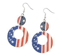 1 paio di orecchini a forma di stella e a cerchio con stella vintage a goccia, struttura in legno, per il giorno dell'indipendenza, evento vintage