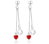 1 Paio di Orecchini a Gancio per Signora Ragazza Clip Argento Perla Cuore Rosso Ciondolo Orecchini a Bottone Accessori Gioielli Regalo d'Amore Durevole e utile Convenient Handled