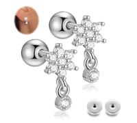 1 paio di orecchini a lobo in oro 14 k con retro piatto, da donna, in acciaio inox chirurgico 316L, ipoallergenici, con zirconia cubica, Acciaio inossidabile, Zirconia cubica