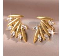 1 paio di orecchini a perno con ali d'angelo in zirconia cubica, orecchini con ali a foglia dorata, accessori scintillanti per matrimoni, fidanzamenti, feste, uso quotidiano Rame