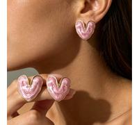 1 Paio di Orecchini a Perno di Lusso di Alta Gamma a Forma di Cuore in Smalto Rosa, Acciaio Inossidabile Rosa Eterno e Oro, Regalo Romantico per la Fidanzata, Adatto per l'Uso Quotidiano e Varie Occas