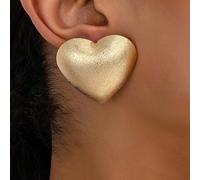 1 Paio Di Orecchini A Perno Di Moda Per Donna, Orecchini Gioiello In Stile Bohémien Con Texture In Metallo Opaco A Forma Di Cuore Esagerata, Adatti Per Uso Quotidiano E Vacanza Glassato,struttura del 