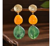 1 Paio di Orecchini a Perno Eleganti Esagerati Bohémien in Oro & Argento con Ciondolo in Plastica Multicolore a Motivo, Stili Asimmetrici Geometrici a Onde d'Acqua, Marmo d'Inchiostro, Finta Pietra e