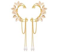 1 paio di orecchini a polsino da fata elfa fatti a mano in metallo dorato con nappe e foglie, gioielli for le orecchie da festa e da matrimonio