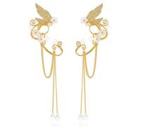 1 paio di orecchini a polsino in lega dorata con foglie di fata e orecchini a forma di elfo con nappe e perle pendenti for donne, cosplay e matrimoni