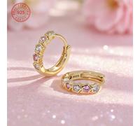 1 Paio di Orecchini a Stella in Argento Sterling 925, Ipoallergenici, Intarsiati con Zirconia Cubica Rosa e Bianca, Sognanti e Scintillanti, Confezione Regalo, Adatti per Uso Quotidiano o Festivo, Reg