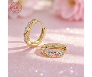 1 Paio di Orecchini a Stella in Argento Sterling 925, Ipoallergenici, Intarsiati con Zirconia Cubica Rosa e Bianca, Sognanti e Scintillanti, Confezione Regalo, Adatti per Uso Quotidiano o Festivo, Reg