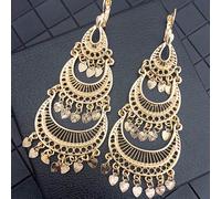 1 Paio di orecchini alla moda da donna, a forma di luna con cuore e nappine, intagliati a vuoto, adatti per matrimoni arabi, uso quotidiano e festività tradizionali oroLega di zinco