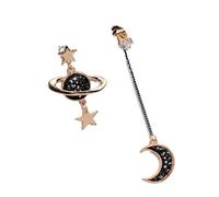 1 paio di orecchini asimmetrici a forma di luna e stella pendenti per le donne con strass neri adorabili piccoli chic accessori per l'orecchio alla moda intelligente