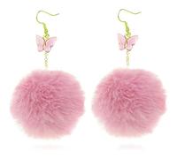 1 paio di orecchini carini per le donne palla di pelliccia artificiale pompon farfalle gancio goccia gioielli bella e pratica farfalla goccia per donne e ragazze, Taglia unica, come descritto