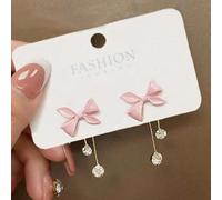 1 Paio di orecchini con fiocco rosa e nappine con strass, adatti per ragazze, orecchini di stile dolce per l'estate, San Valentino, festa della mamma (senza biglietto) Tagli UnicaGraficoLega di zinco