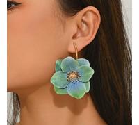 1 Paio di Orecchini con Fiori Artificiali Eleganti e Raffinati in Stile Fiabesco Bohemien Esagerato per Vacanze al Mare, Phalaenopsis, Fiore di Pesco, Peonia, Orchidea Nuvola Verde, Petali Viola Chiar