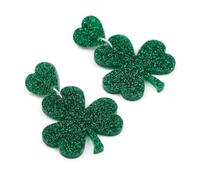 1 paio di orecchini da donna per il giorno di San Patrizio con triplo trifoglio verde, orecchini pendenti in acrilico leggero irlandese accessori per San Paddy Festival regalo festa, Medio, Acrilico