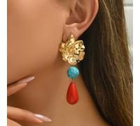 1 Paio di Orecchini da Donna Vintage Eleganti Sexy Stile Bohemien a Forma di Fiore, Antico Argento e Oro con Più Fiori e Pendente in Blocco di Resina Colorata, Nuovi Orecchini a Fiore Intrecciati Fatt