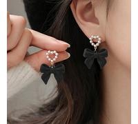 1 Paio di orecchini eleganti di moda vintage, con fiocco a forma di cuore e perle false, adatti per donne, Capodanno, Natale, San Valentino, matrimonio, uso quotidiano, festival di San Valentino Tagli