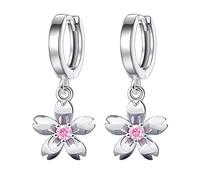 1 paio di orecchini femminili/femminili Orecchini creole d'argento con fiori glitter zirconia con borchie a fiori di ciliegio per moglie/fidanzata/figlia