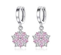 1 paio di orecchini femminili/femminili Orecchini creole d'argento con fiori glitter zirconia con borchie a fiori di ciliegio per moglie/fidanzata/figlia