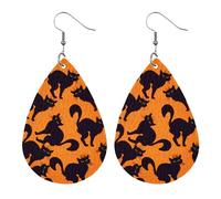 1 paio di orecchini in pelle PU stampato gatto nero trattamento seducente