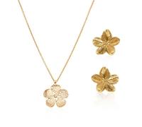 1 paio di orecchini in stile palazzo, 1 collana, orecchini a fiori, orecchini in oro, orecchini in oro da donna, gioielli con fiori