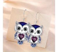 1 paio di orecchini pendenti con ciondolo a forma di gufo di un elegante colore blu-viola, con cristallo a forma di cuore dell'oceano incorporato, adatti per le donne Tagli UnicaCristallo artificiale